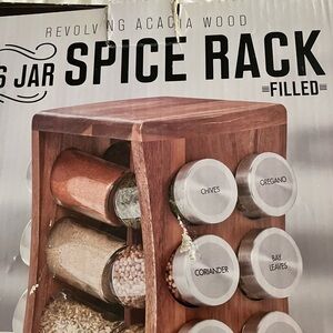 Kamenstein acacia wood Revolving Spice Rack with 11 Jars Free refills for 5 yrs